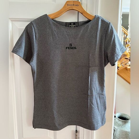 VINTAGE FENDI GREY SHORT SLEEVE LOGO TOP SIZE MEDIUM - Picture 1 of 7